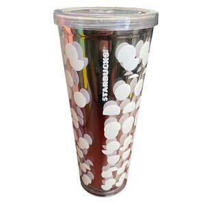 Starbucks Silver‎ White Mirror Polka Dot 24 oz Venti Cold Cup Tumbler w/ Lid